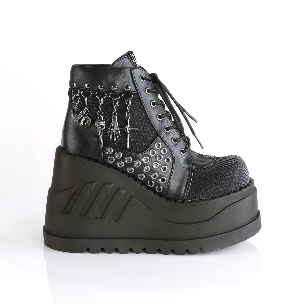 DemoniaCult Botas de tobillo para mujeres STOMP-18 BLK VELO VEGAL GREY VELVET
