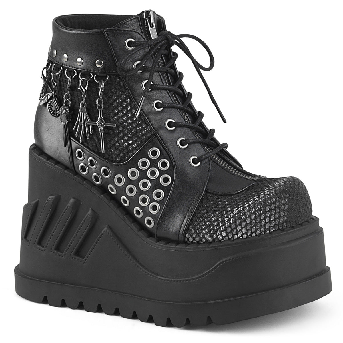 DemoniaCult Botas de tobillo para mujeres STOMP-18 BLK VELO VEGAL GREY VELVET