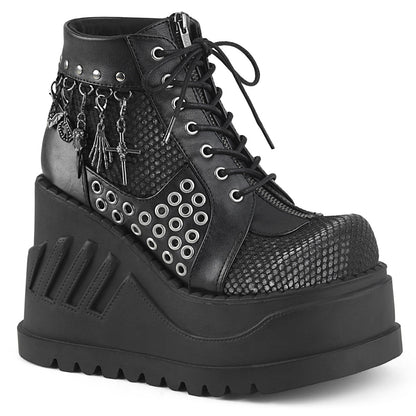 DemoniaCult Botas de tobillo para mujeres STOMP-18 BLK VELO VEGAL GREY VELVET