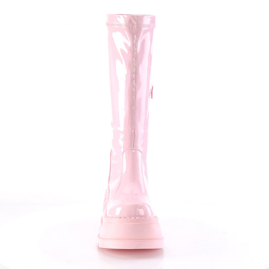 DemoniaCult Botas de mujer STOMP-200 B. Patente de estiramiento de holograma rosa