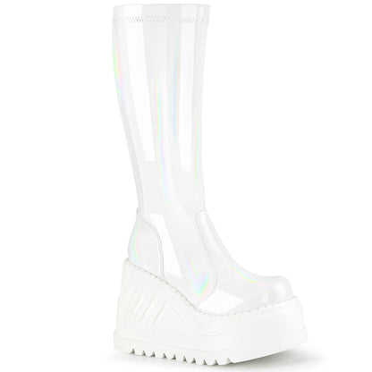 DemoniaCult Botas de mujer STOMP-200 WHT Patente de estiramiento de Hologram