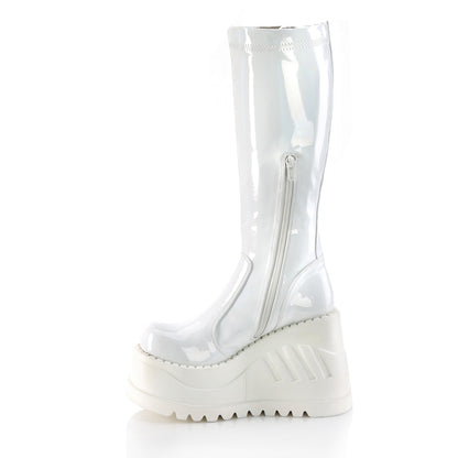 DemoniaCult Botas de mujer STOMP-200 WHT Patente de estiramiento de Hologram