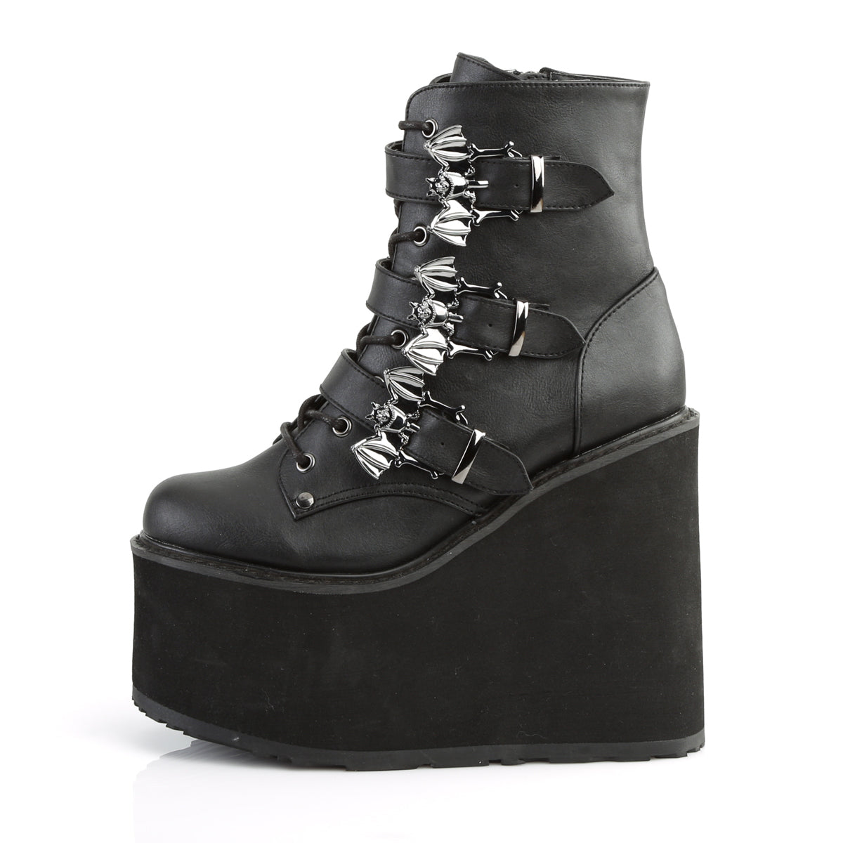 DemoniaCult Botas de tobillo para mujeres SWING-103 BLK de cuero vegano