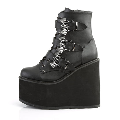 DemoniaCult Botas de tobillo para mujeres SWING-103 BLK de cuero vegano