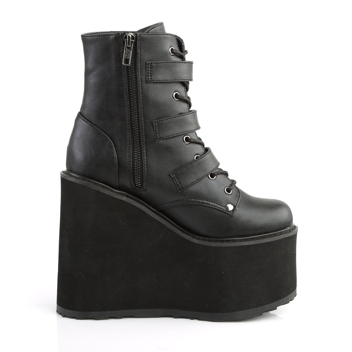 DemoniaCult Botas de tobillo para mujeres SWING-103 BLK de cuero vegano
