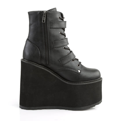 DemoniaCult Botas de tobillo para mujeres SWING-103 BLK de cuero vegano
