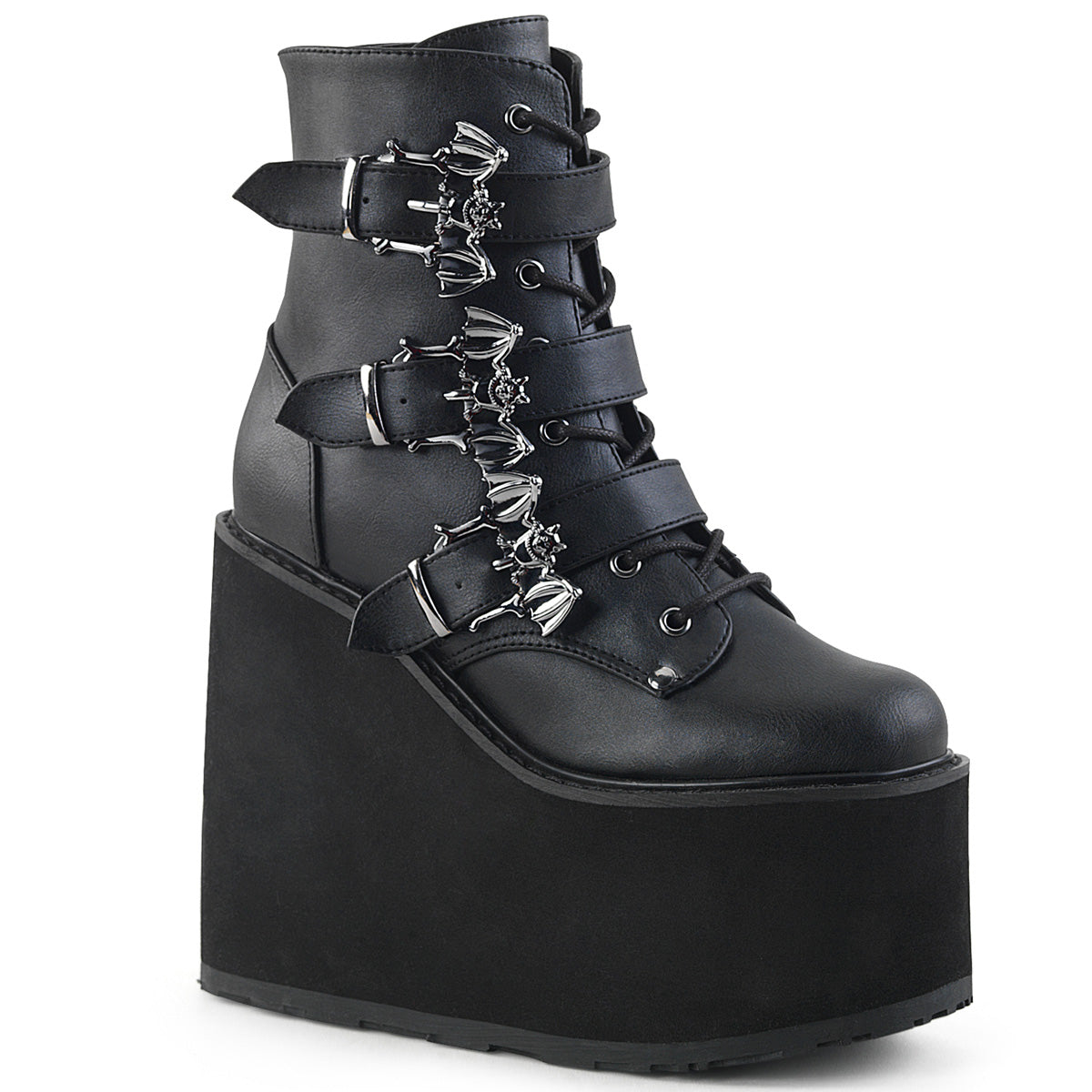 DemoniaCult Botas de tobillo para mujeres SWING-103 BLK de cuero vegano