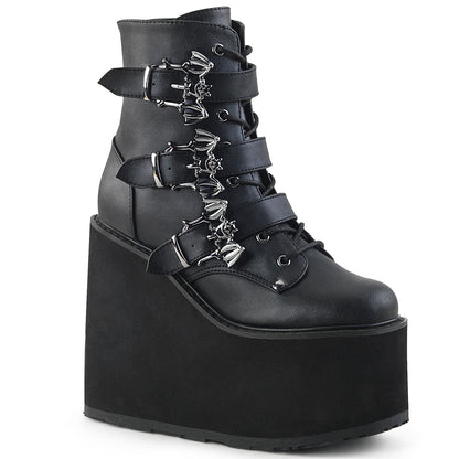 DemoniaCult Botas de tobillo para mujeres SWING-103 BLK de cuero vegano