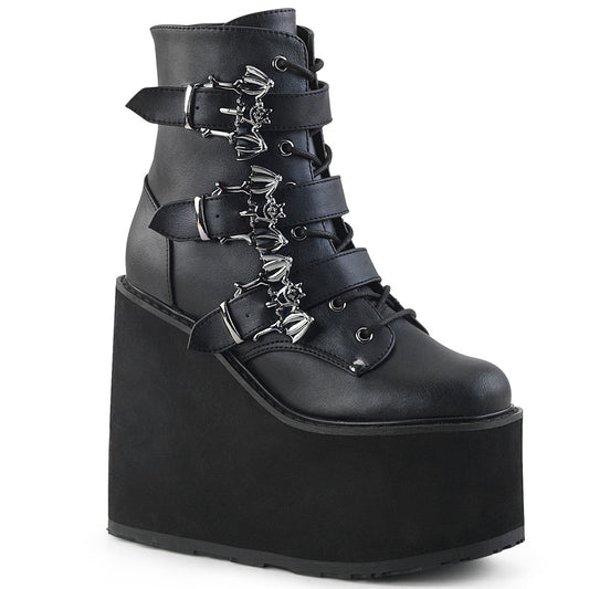 DemoniaCult Botas de tobillo para mujeres SWING-103 BLK de cuero vegano