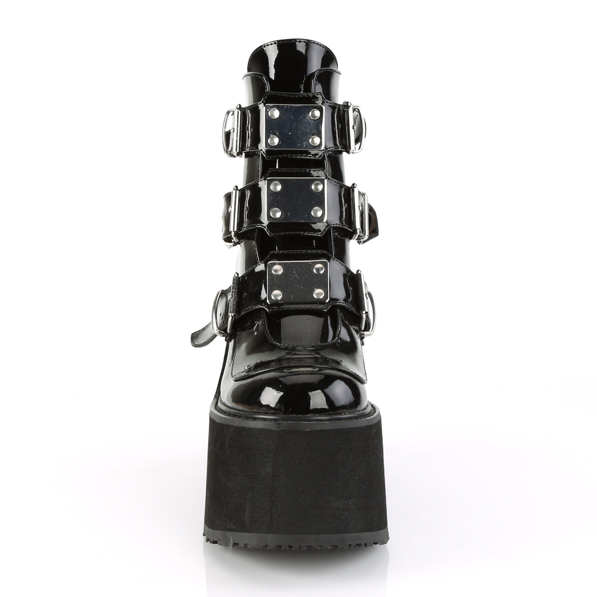 DemoniaCult Botas de tobillo para mujeres SWING-105 Patente BLK