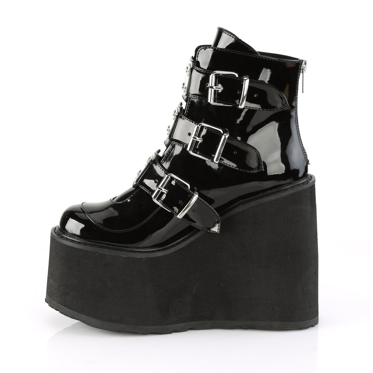 DemoniaCult Botas de tobillo para mujeres SWING-105 Patente BLK