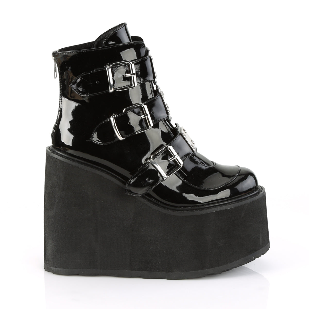 DemoniaCult Botas de tobillo para mujeres SWING-105 Patente BLK