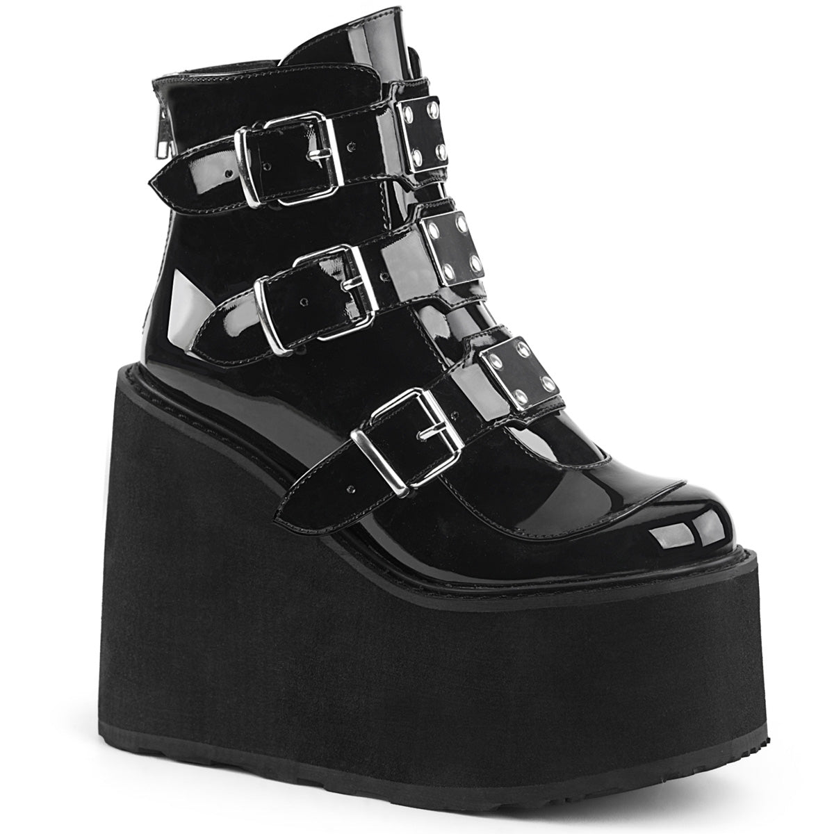 DemoniaCult Botas de tobillo para mujeres SWING-105 Patente BLK