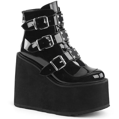 DemoniaCult Botas de tobillo para mujeres SWING-105 Patente BLK