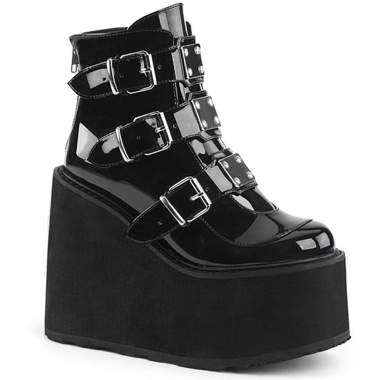 DemoniaCult Botas de tobillo para mujeres SWING-105 Patente BLK