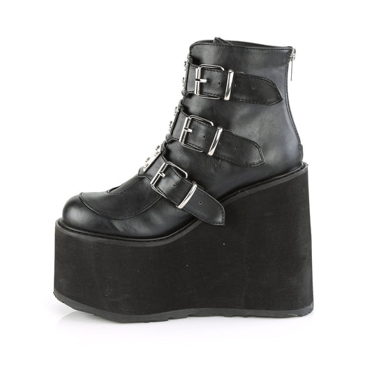 DemoniaCult Botas de tobillo para mujeres SWING-105 cuero vegano blk