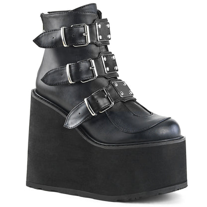 DemoniaCult Botas de tobillo para mujeres SWING-105 cuero vegano blk