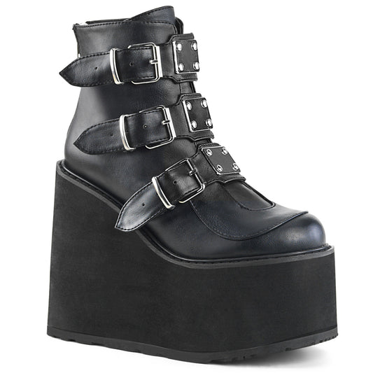 DemoniaCult Botas de tobillo para mujeres SWING-105 cuero vegano blk