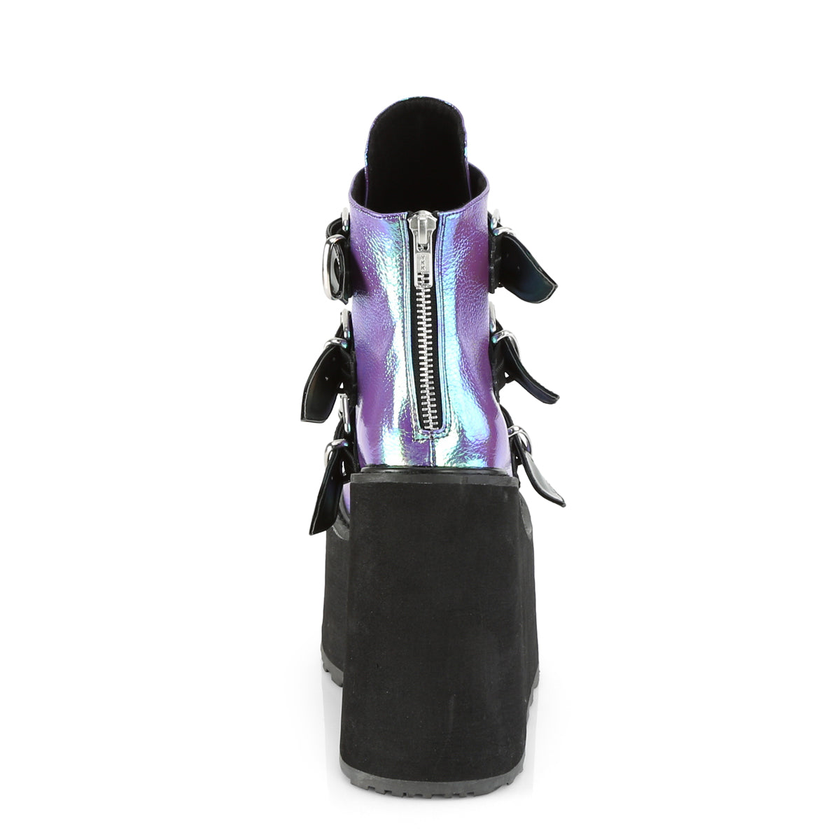 DemoniaCult Botas de tobillo para mujeres SWING-105 cuero vegano iridiscente morado