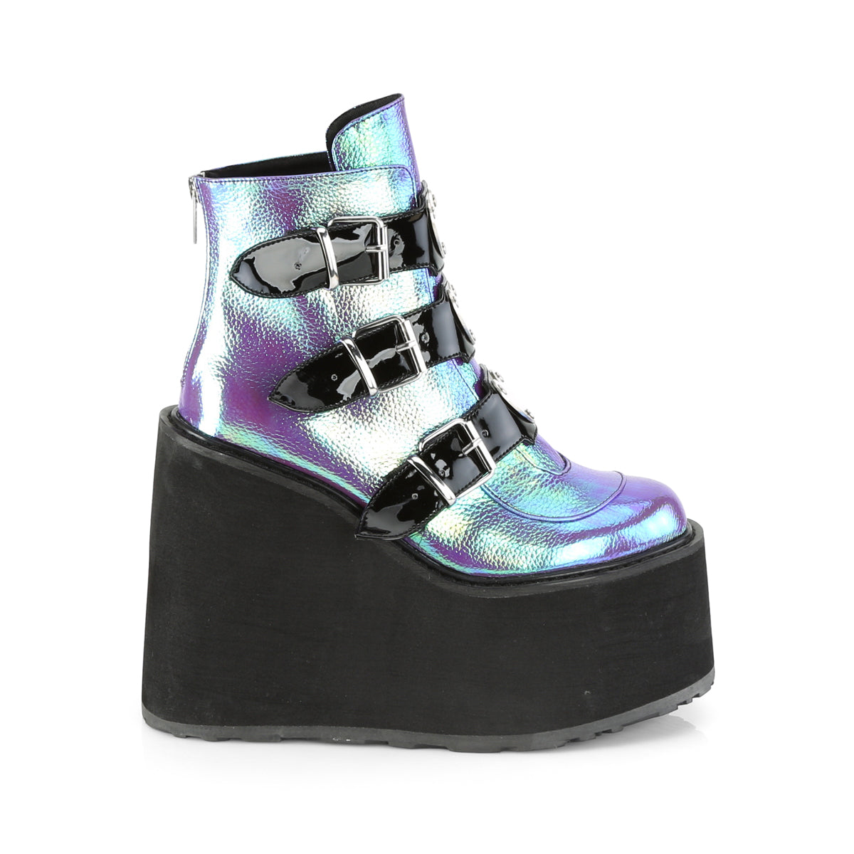 DemoniaCult Botas de tobillo para mujeres SWING-105 cuero vegano iridiscente morado