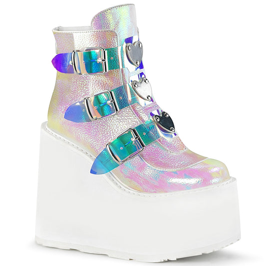 DemoniaCult Botas de tobillo para mujeres SWING-105 cuero vegano iridiscente de perla