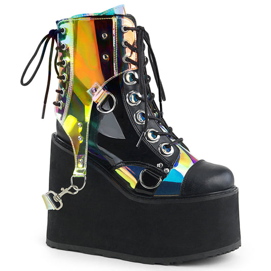 DemoniaCult Botas de tobillo para mujeres SWING-115 BLK TPU de espejo vegano de cuero mágico