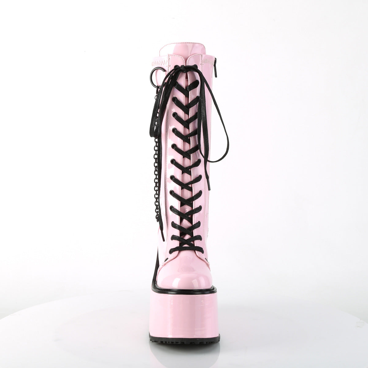 DemoniaCult  Botas SWING-150 B. Pat estiramiento holográfico rosa