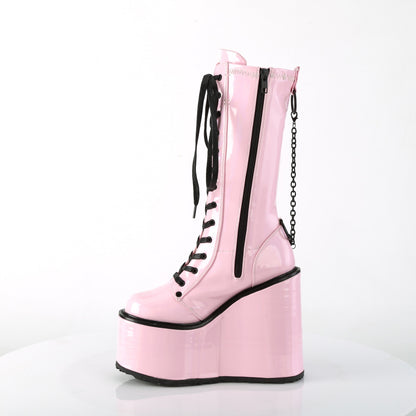 DemoniaCult  Botas SWING-150 B. Pat estiramiento holográfico rosa