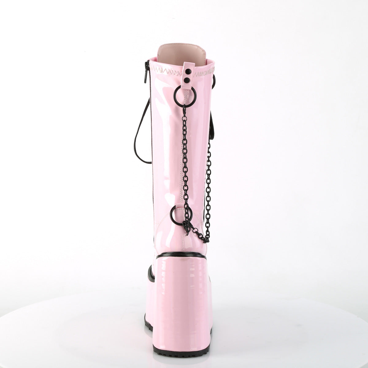 DemoniaCult  Botas SWING-150 B. Pat estiramiento holográfico rosa