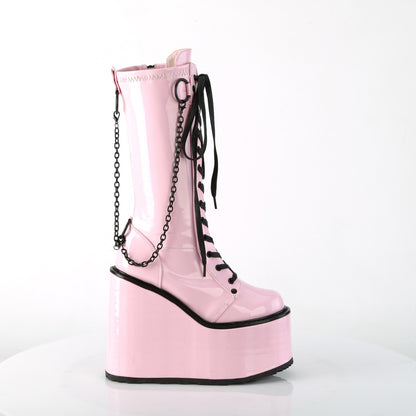 DemoniaCult  Botas SWING-150 B. Pat estiramiento holográfico rosa