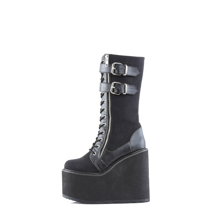 DemoniaCult Botas de mujer SWING-221 BLK LANVAS-VEGAN PULO