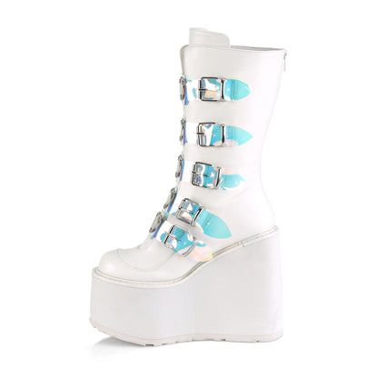 DemoniaCult Women's Mid-Calf & Knee High Boots SWING-230 Wht Vegan Leather