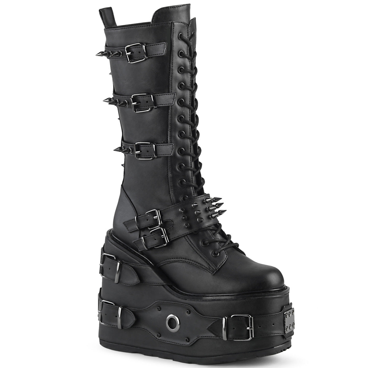 DemoniaCult Botas de mujer SWING-327 Blk Leather Vegan