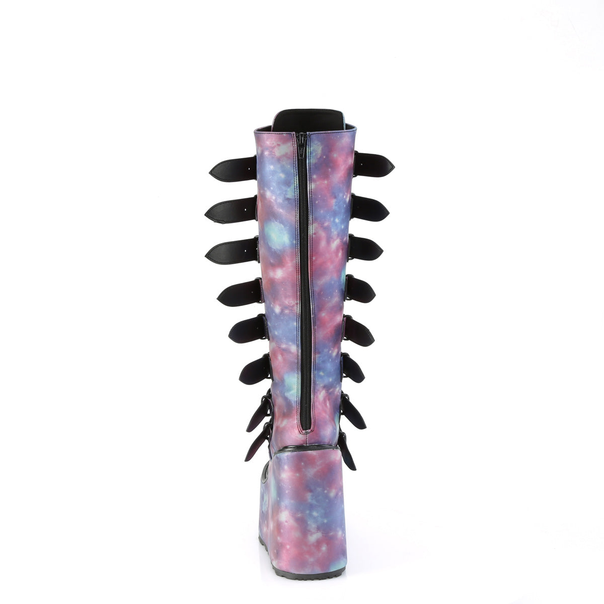 DemoniaCult  Botas SWING-815 cuero vegano reflectante azul púrpura