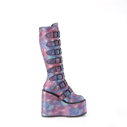 DemoniaCult  Botas SWING-815 cuero vegano reflectante azul púrpura