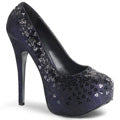 Fabulicious Bombas para mujer TEEZE-06SQ Tela metálica con lentejuelas azul marino
