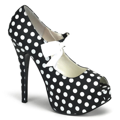 Bordello Bombas para mujer TEEZE-25 BLK SATIN PU-WHT (lunares)