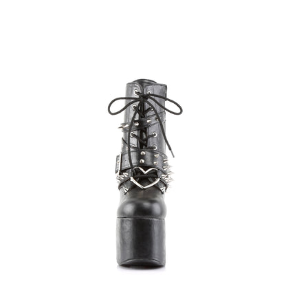 DemoniaCult Botas de tobillo para mujeres TORMENT-700 Blk Leather Vegan