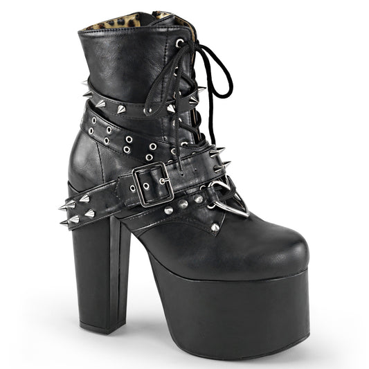 DemoniaCult Botas de tobillo para mujeres TORMENT-700 Blk Leather Vegan