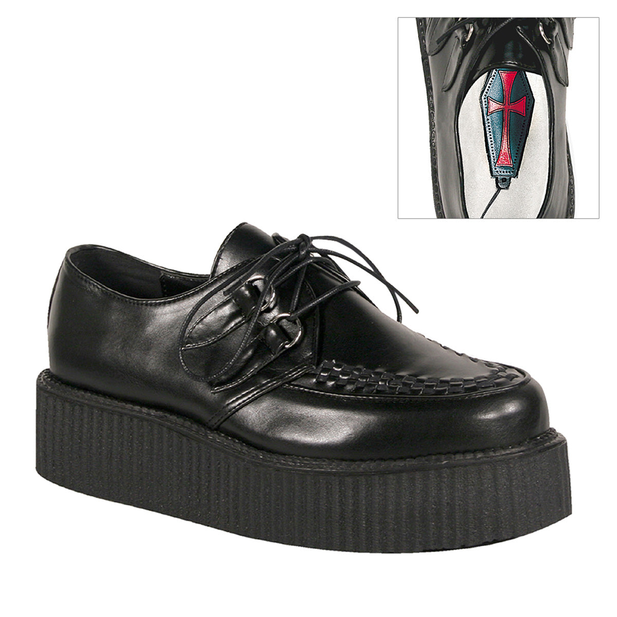 DemoniaCult Zapato bajo para hombre V-CREEPER-502 BLK de cuero vegano
