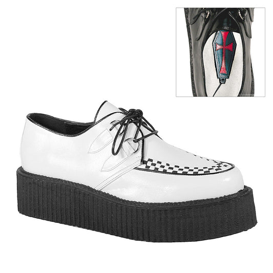 DemoniaCult Zapato bajo para hombre V-CREEPER-502 Wht Leather Vegan