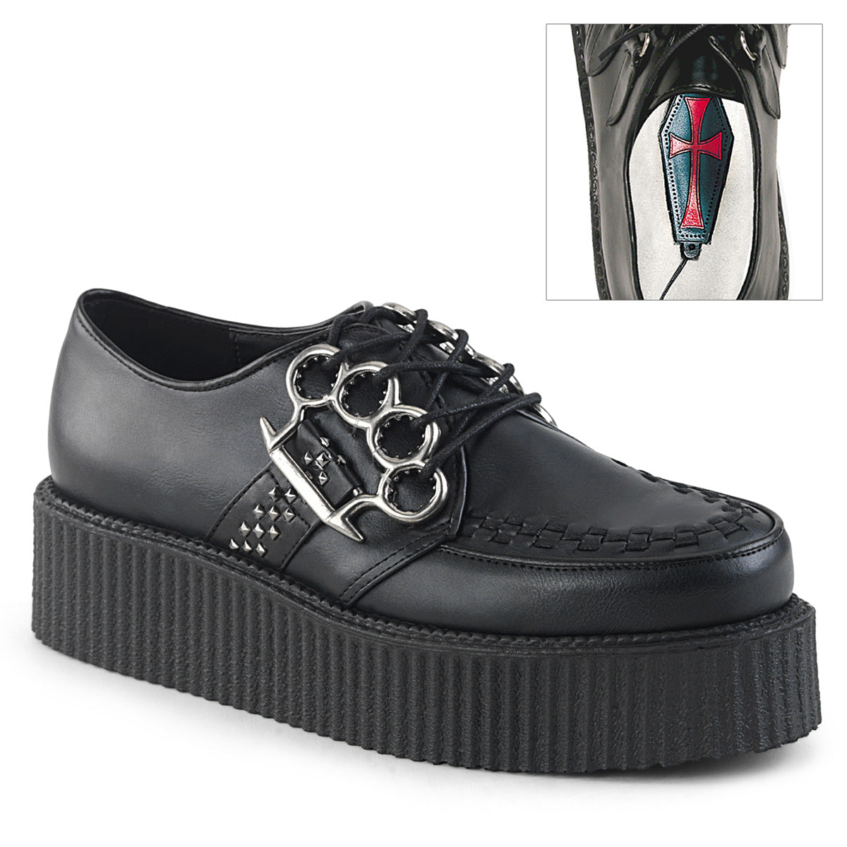 DemoniaCult Zapato bajo para hombre V-CREEPER-516 BLK de cuero vegano