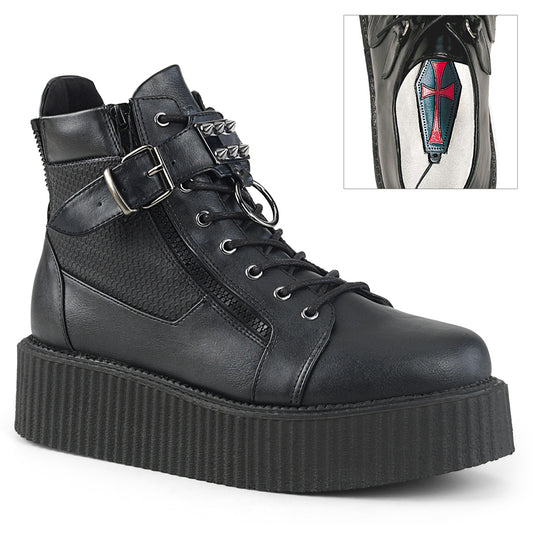 DemoniaCult Zapato bajo para hombre V-CREEPER-566 BLK de cuero vegano