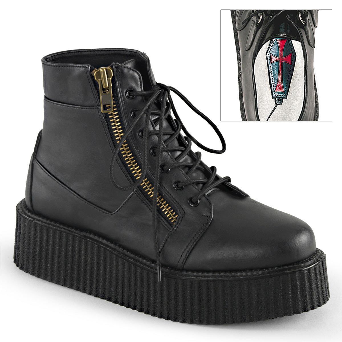 DemoniaCult Zapato bajo para hombre V-CREEPER-571 BLK de cuero vegano