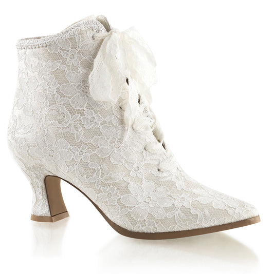 Fabulicious Botas de tobillo para mujer VICTORIAN-30 marfil satinado-encaje