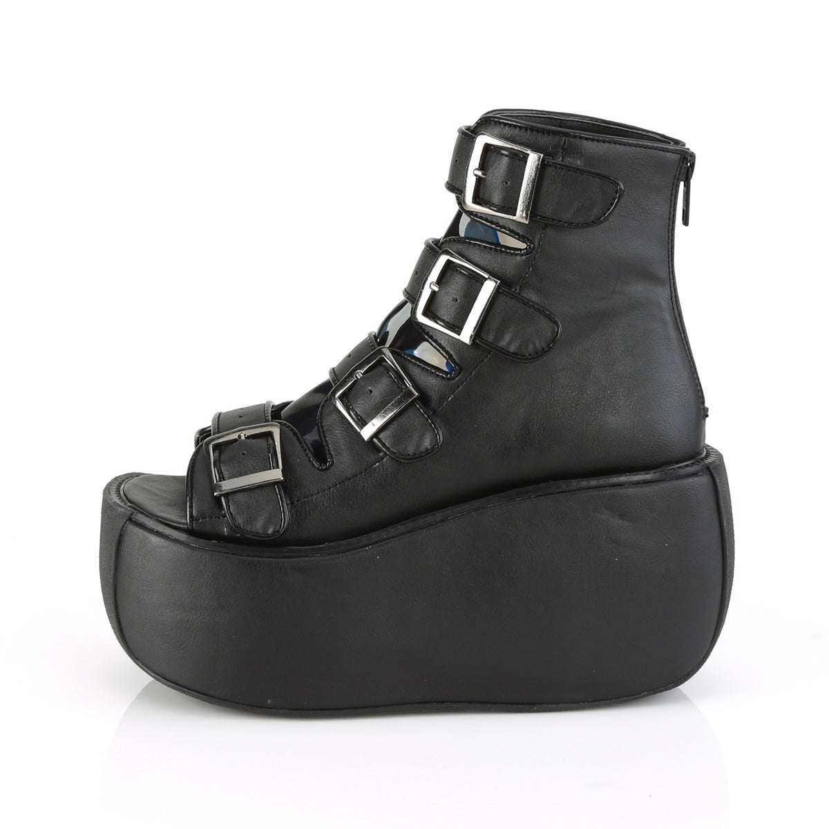 DemoniaCult Botas de tobillo para mujeres VIOLET-150 BLK Holograma de cuero vegano