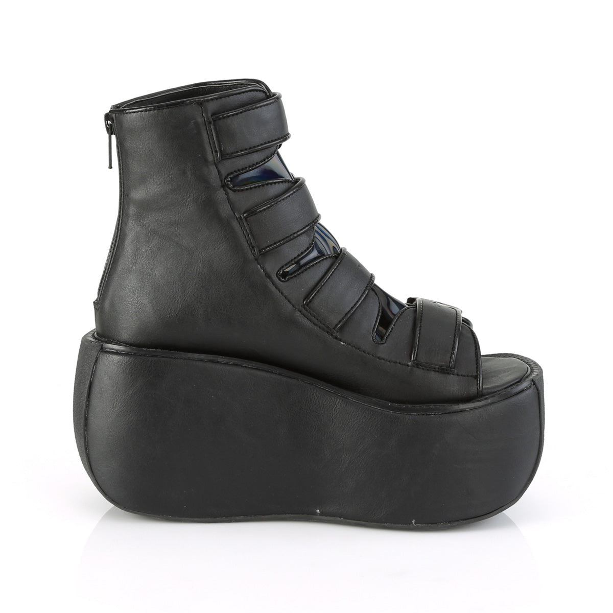 DemoniaCult Botas de tobillo para mujeres VIOLET-150 BLK Holograma de cuero vegano