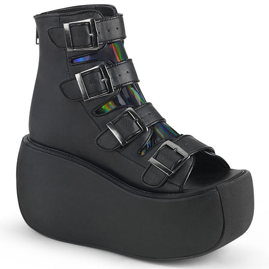 DemoniaCult Botas de tobillo para mujeres VIOLET-150 BLK Holograma de cuero vegano