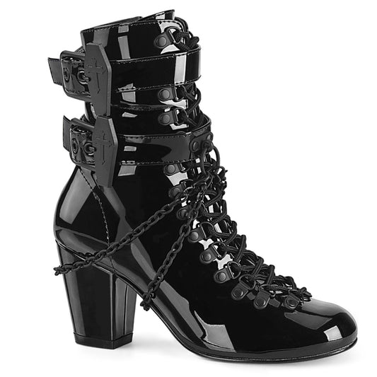 DemoniaCult Botas de tobillo para mujeres VIVIKA-128 Blk Pat