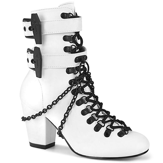 DemoniaCult Botas de tobillo para mujeres VIVIKA-128 Wht Leather Vegan